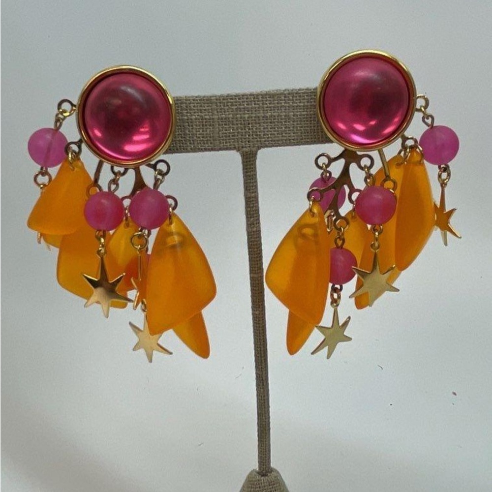 Kirks Folly Pink and Orange Star Dangle Earrings